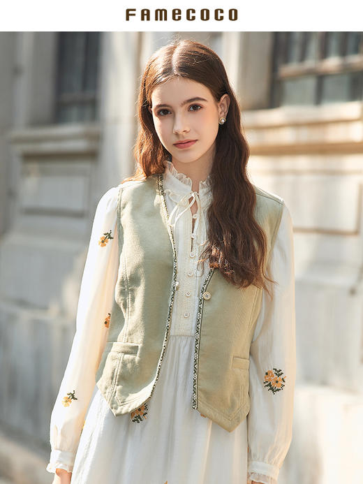 Famecoco范可儿小众棉马甲外搭秋冬款女FAB8CA007 商品图2