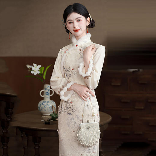 加厚国风中式长款改良，复古长袖日常可穿旗袍ZQYS-SC20393 商品图3