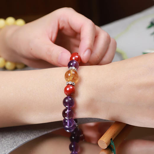 【2025年十二生肖手串】蛇女 能量矩阵“兜兜转赚”紫水晶朱砂手串手链 女士单圈手串配饰【蛇女-建议戴左手】 商品图4