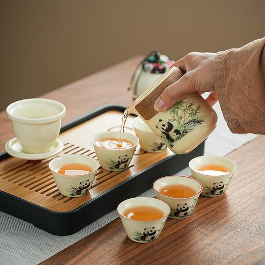 古朴禅意 熊猫黄玉汝窑便携式户外旅行茶具  商务 礼盒 家用 品味百态人生！ 商品图2
