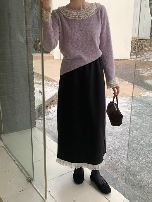 【GZ】无忧购韩系慵懒百搭宽松显瘦花边拼接毛呢直筒半身裙3320（截单后7天发货）25年清仓捡漏 商品图8