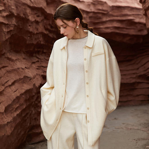 Famecoco范可儿天丝羊毛混纺衬衫式外套女FAB8AB005 商品图0