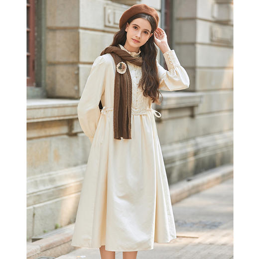 Famecoco冬季内搭立领长袖设计感连衣裙女FAB8FA004 商品图1