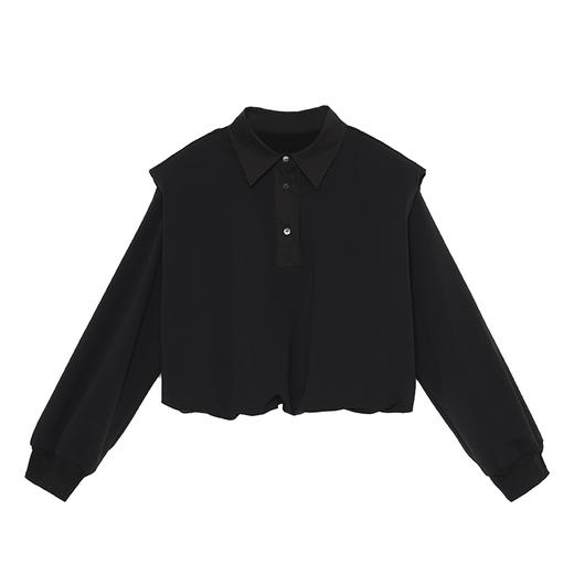 oldcolour黑色polo领垫肩T恤春秋季新款廓形宽松休闲设计感上衣 商品图4