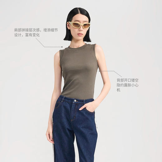 lost in echo2024夏季新款圆领背部镂空修身无袖纯棉吊带背心上衣 商品图1