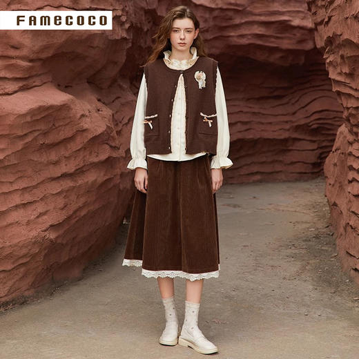 Famecoco范可儿开衫马甲含羊毛圆领撞色通勤女装马夹FAB8CA046 商品图4