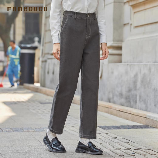 Famecoco范可儿裤子纯棉直筒宽松休闲自然腰女装长裤FAB8GA004 商品图3
