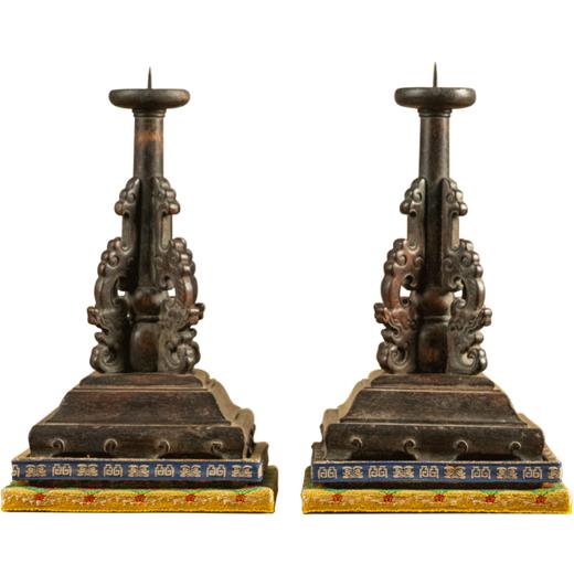 清中期 黄花梨透雕螭龙纹站牙烛台（一对） 商品图5