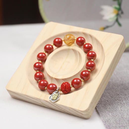 【2025年十二生肖手串】龙女 能量矩阵“米从天降”帝王砂朱砂手串手链 女士单圈手串配饰【龙女-建议戴右手】 商品图1
