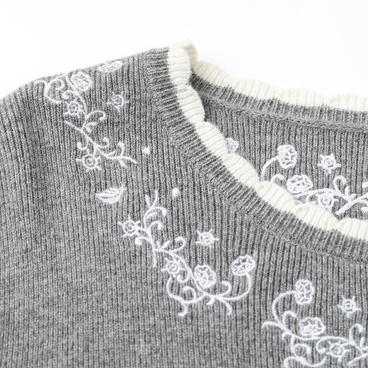 FAMECOCO慵懒风绣花毛衣套装女秋冬两件套FAB8EA045 商品图3
