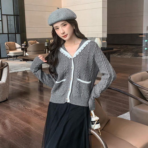 奢姿大码女装2024冬季减龄海军领简约针织衫胖妹妹时尚百搭上衣9844353686 商品图3