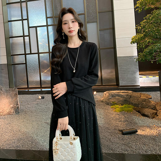奢姿大码女装2025秋季气质网纱拼接假两件裙子胖妹妹时尚连衣裙9944891823 商品图1