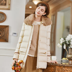 FAMECOCO范可儿带毛领羽绒服中长款经典女FAB8AI001