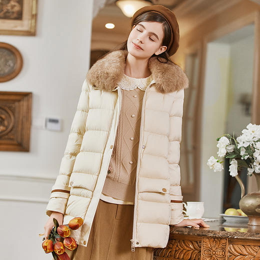FAMECOCO范可儿带毛领羽绒服中长款经典女FAB8AI001 商品图0