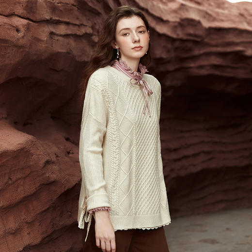 Famecoco范可儿女士绞花套头针织毛衣冬FAB8DB048 商品图2