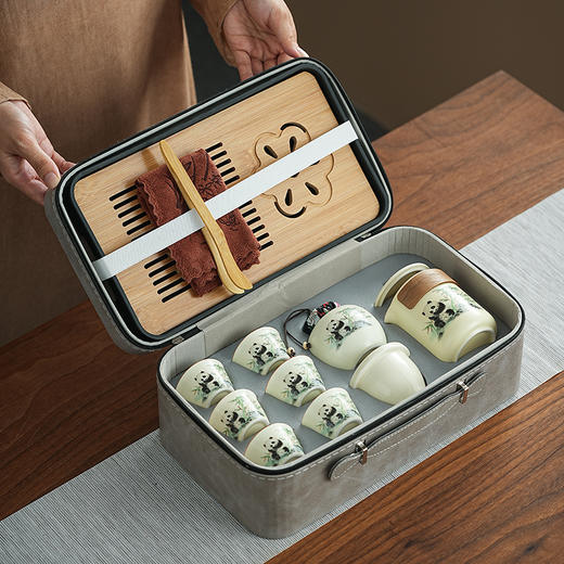 古朴禅意 熊猫黄玉汝窑便携式户外旅行茶具  商务 礼盒 家用 品味百态人生！ 商品图6