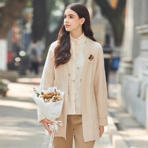 Famecoco范可儿100绵羊毛毛衣开衫外套女冬FAB8DA025 商品图0