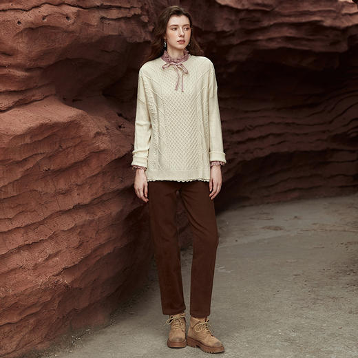 Famecoco范可儿女士绞花套头针织毛衣冬FAB8DB048 商品图4