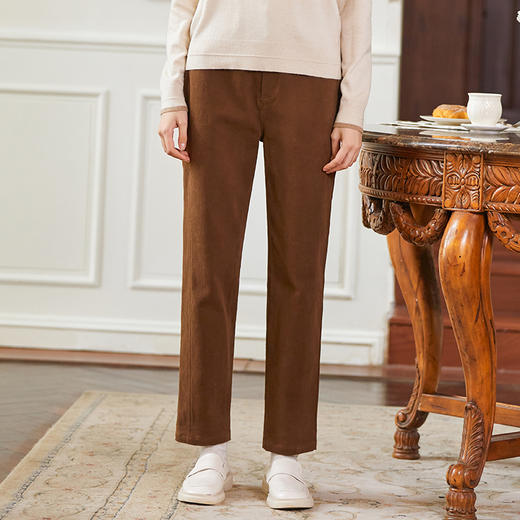 Famecoco范可儿秋冬撞色双腰头休闲长裤女FAB8GA002 商品图0