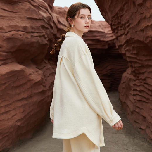 Famecoco范可儿天丝羊毛混纺衬衫式外套女FAB8AB005 商品图2