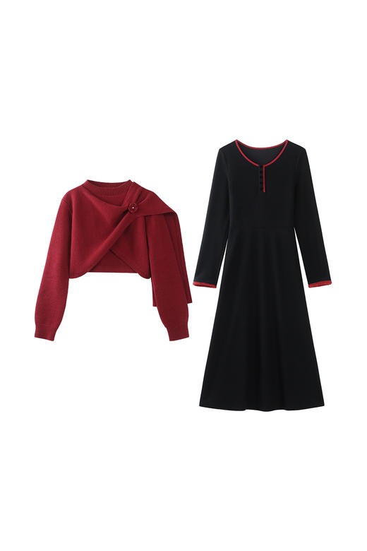鹿向南「赤茶玫瑰」圣诞穿搭红色毛衣连衣裙套装女秋冬2024新款女 商品图4