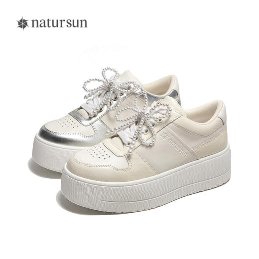 natursun厚底休闲板鞋女珍珠小白鞋不累脚通勤四季鞋N25133005 商品图4
