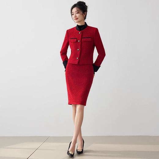 IWY/高级感石榴红羊毛编织小香风拼接外套时尚简约西装套装CS1669 商品图1