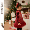 littletime儿童24秋冬中式亮片纱裙酒红礼服裙女童公主丝绒连衣裙 商品缩略图4