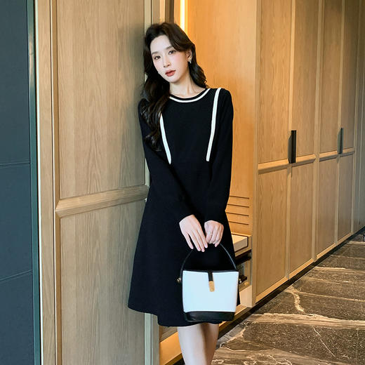 奢姿2024年冬季新款大码女装拼接立领裙子胖妹妹法式假两件连衣裙9844853689 商品图1