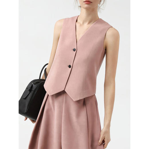 COCOBELLA[浪漫粉]磨毛粗斜纹西装马甲女25春通勤马夹WS0023 商品图1