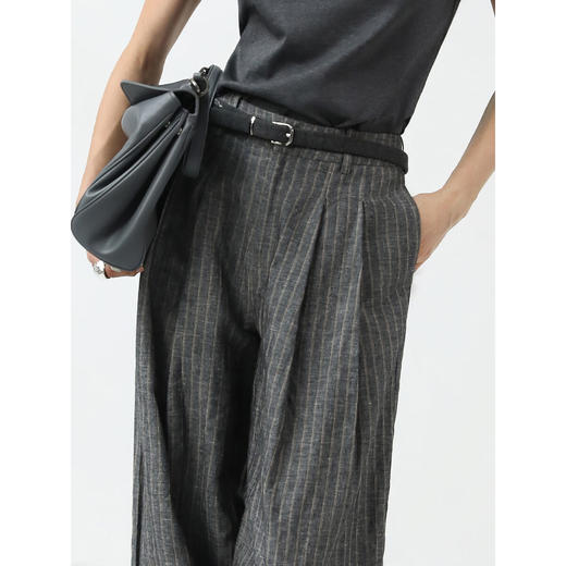 COCOBELLA商务休闲亚麻长裤条纹捏褶阔腿裤夏棉麻西裤PA0026 商品图2