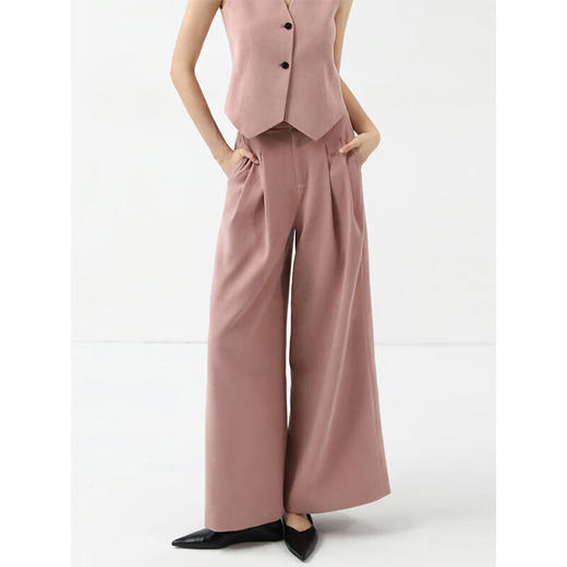 COCOBELLA[浪漫粉]重工打褶通勤阔腿裤25春西裤休闲裤PA3036 商品图3