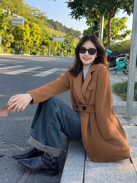全羊毛翻领双面呢大衣外套