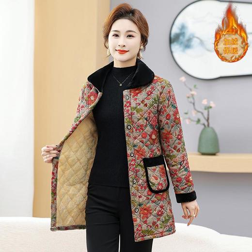 NP-妈妈冬季中长款加绒保暖花棉袄外套中年女装时尚棉服上衣新款棉衣 商品图3