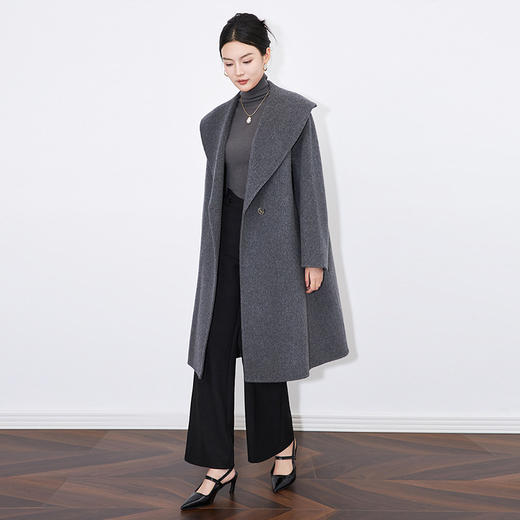【高货wl】全新升级【铂金会员763/天猫1039/差价276】(03341) 洛诗琳慵懒简约时尚风大翻领纯羊毛双面呢宽松过膝大衣 商品图2