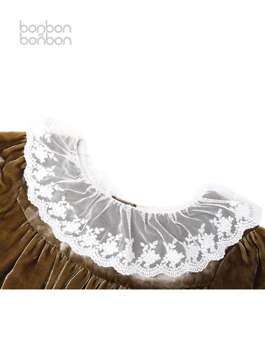 蕾丝花边领丝绒连衣裙 商品图3