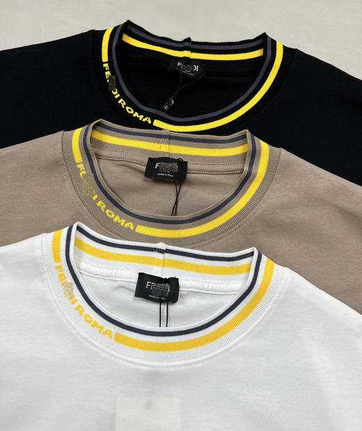 FD 2025春夏新款 Logo螺纹 条纹饰边 休闲纯棉圆领短袖T恤 Z-12226 商品图3