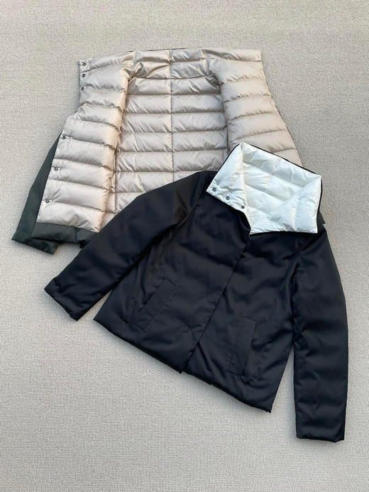 1214-5 亏清无退换 仅剩黑白双面 意大利小狗头 正品 色丁绸缎 超轻盈鹅绒面包羽绒服 商品图2