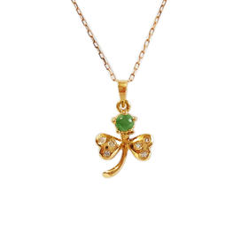 【天然正品】AU750黄金时尚设计款幸运三叶草钻石吊坠项链181124NJM70 现售价：1780特价