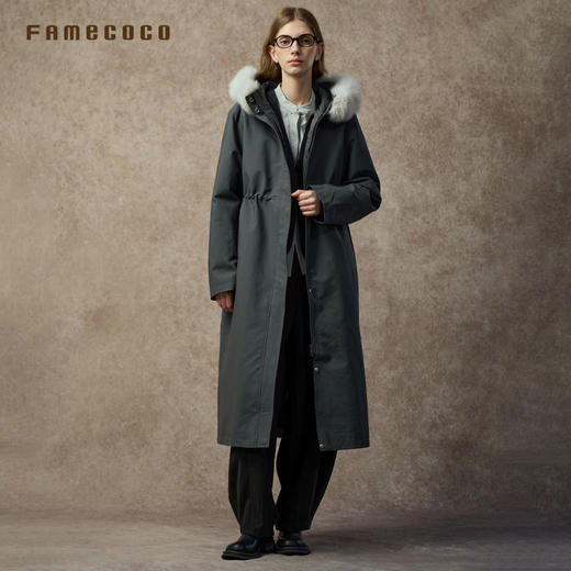 Famecoco范可儿连帽毛领长款风衣式羽绒服90绒保暖FAC8AH006 商品图4