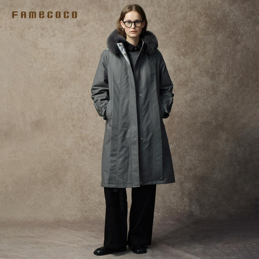 Famecoco范可儿连帽派克长款羽绒服90绒保暖可拆胆FAC8AH010 商品图2