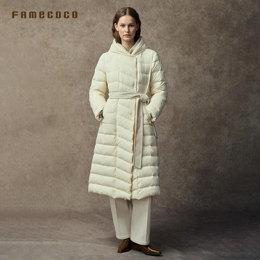 Famecoco范可儿X型长款羽绒服可拆帽保暖双层内胆FAC8AK003 商品图2