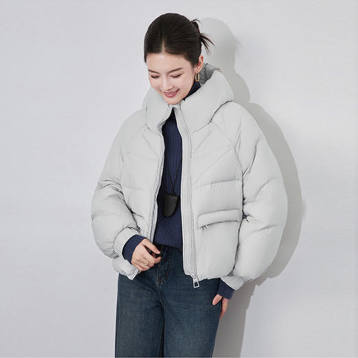 【高货wl】全新升级【铂金会员551/天猫749/差价198】(04209) 洛诗琳冬季短款连帽立领三角菱格绗线宽松直筒加厚羽绒服 商品图1