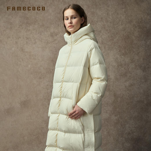 Famecoco范可儿立领连帽长羽绒服裸感面料轻盈保暖FAC8AH018 商品图1