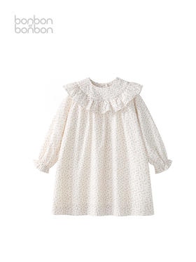 樱花粉荷叶边长袖连衣裙