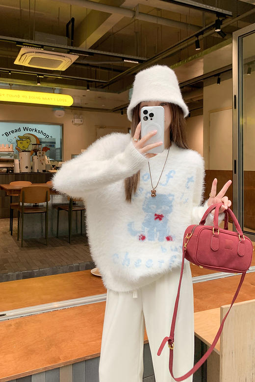 <曾小咸推荐>现货秒杀 ！微信超特价！猫咪图案圆领毛衣 日常199.99/件 立减110 秒杀89.99/件！！ 商品图5