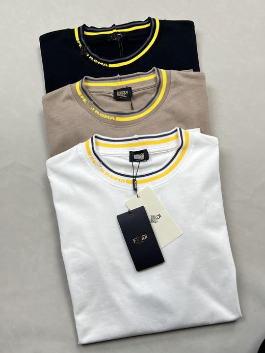 FD 2025春夏新款 Logo螺纹 条纹饰边 休闲纯棉圆领短袖T恤 Z-12226 商品图2