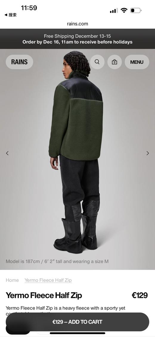 丹麦Rains半拉链厚抓绒衣男女同款Yermo fleece half zip t1 商品图4