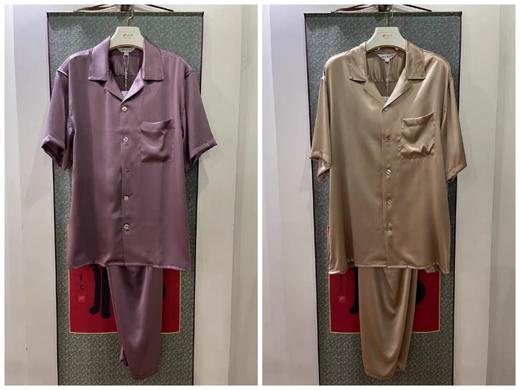 喜得宝100%桑蚕丝男士短袖重磅真丝纯色睡衣简约 商品图8