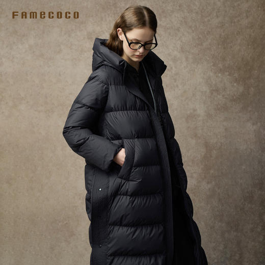 Famecoco范可儿立领连帽长羽绒服裸感面料轻盈保暖FAC8AH018 商品图3